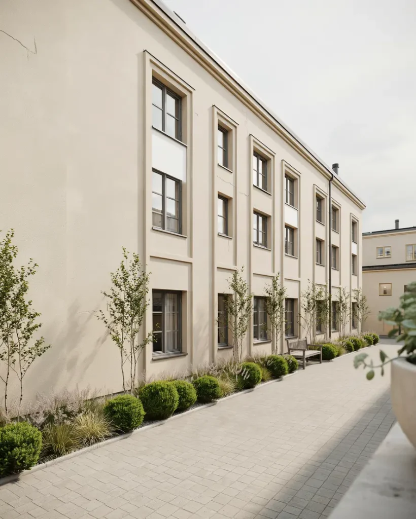 putsrenovering och lagning av sprickor p hyresfastighet